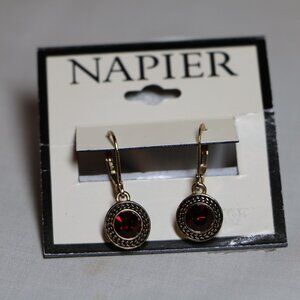 Napier Gold Dangle Earrings With Red Stone